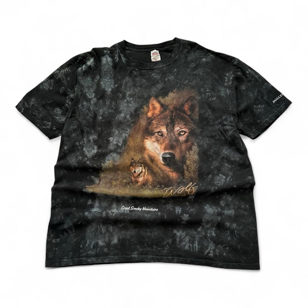 Vintage Great Smoky Mountains Wolf  Tee - Black Tie-Dye Short Sleeve Tee XXL